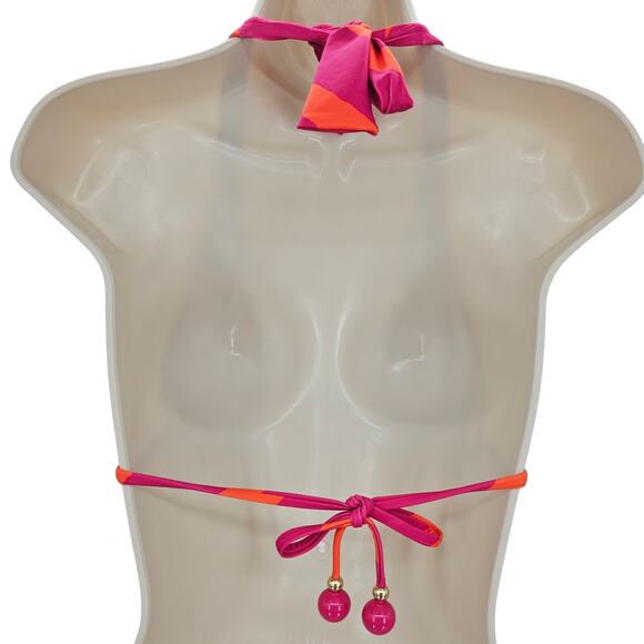 Sanctuary Swim Womans size S Triangle Bikini Top Stripe Pink & Orange Halter NEW - Picture 3 of 6